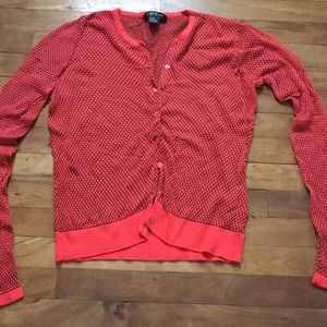 Orange/red & navy front button down sweater